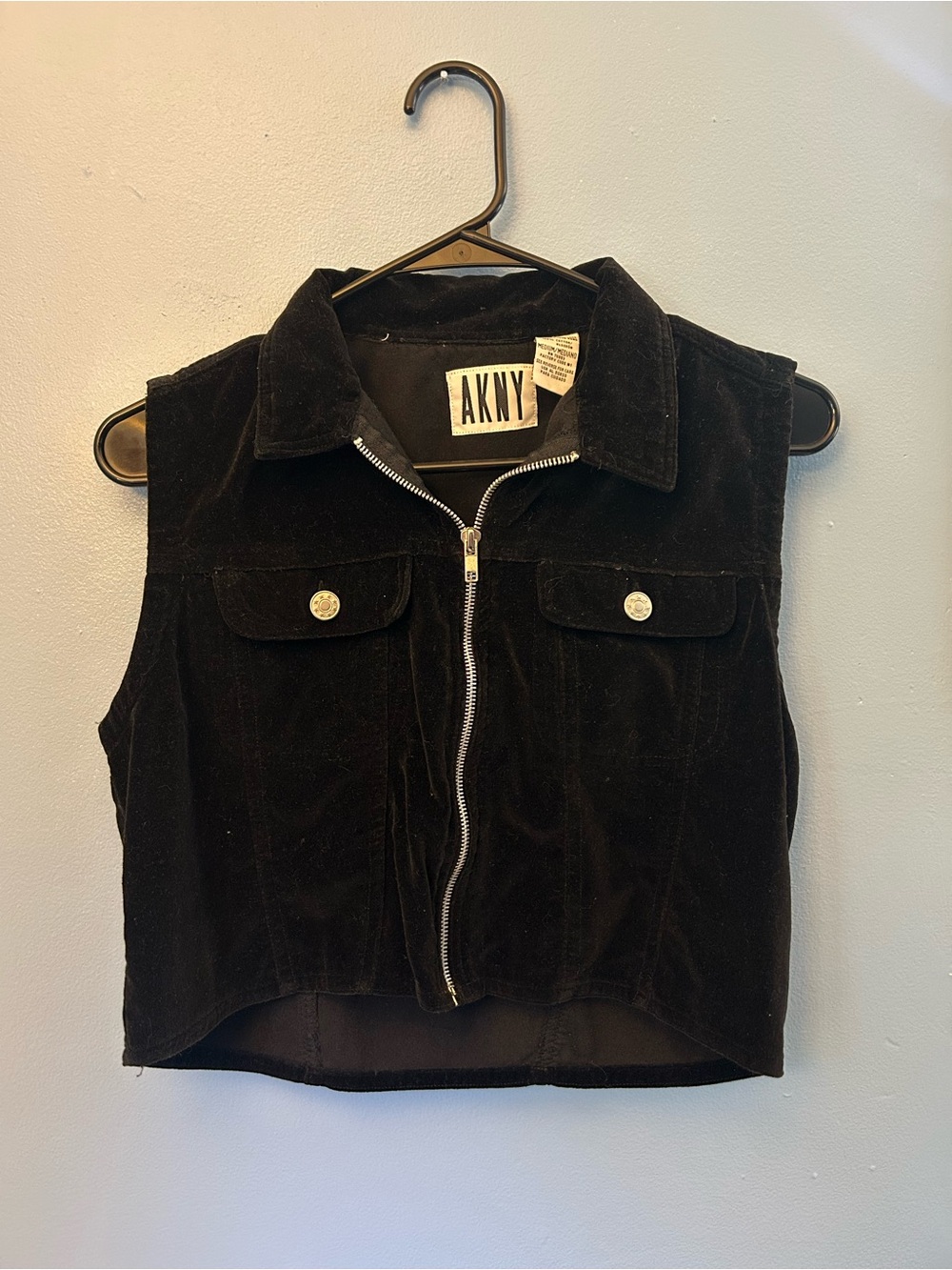 Vintage AKNY Black Velvet Cropped Zip-up vest Size Medium